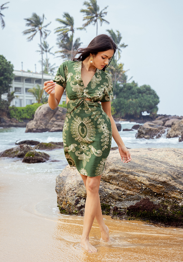 LINNA GREEN PRINTED DRESS